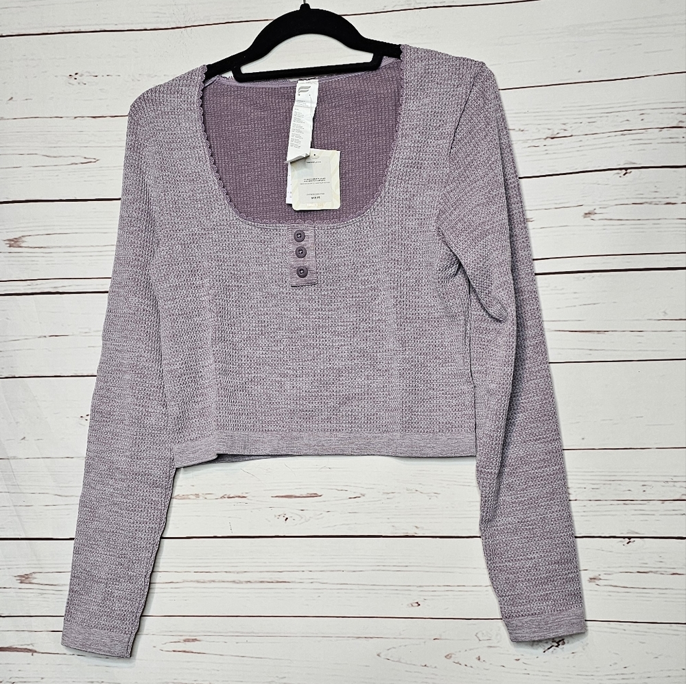 Fabletics Lavender Cable Knit Long Sleeve Crop Top